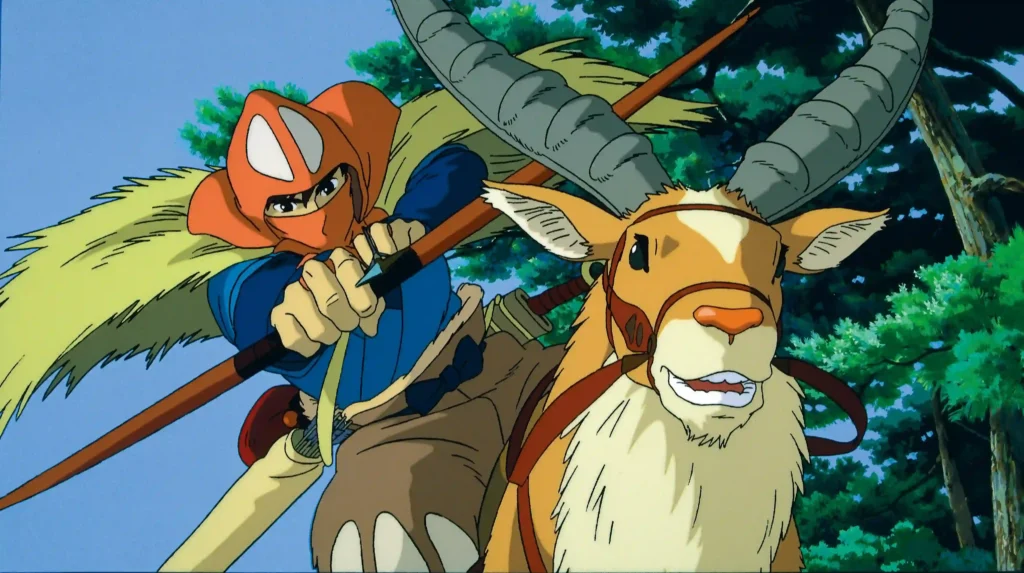 شخصیت آشیگاتا در حال تیر اندازی در مانگا Mononoke Hime