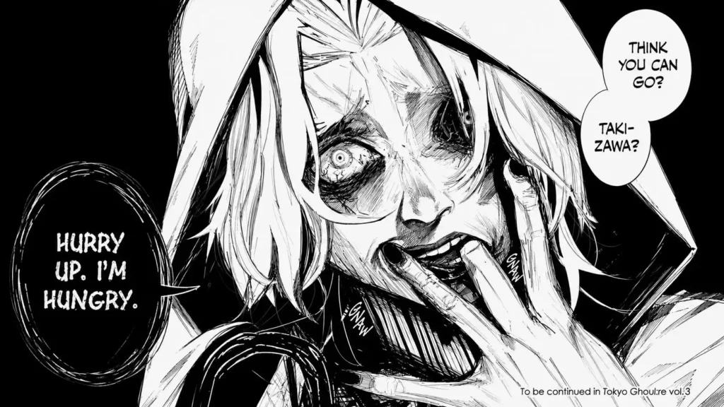 شخصیت جوزو سوزویا از مانگای Toky Ghoul در صحنهای ترسناک و روانشناختی؛ نمونهای از کیفیت هنری مانگا که اقتباس انیمه نتوانست بهطور کامل بازآفرینی کند.