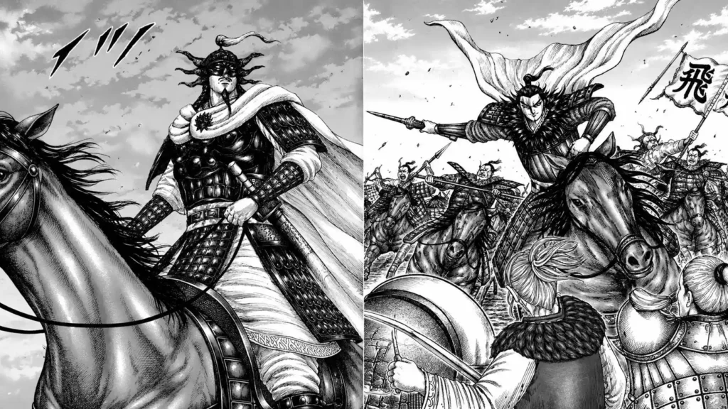 از مانگای Kingdom با حضور ousen و yuan yi و البته li mu، صدراعظم و فرمانده برجسته ایالت ژائو، که او را سوار بر اسب و در میان نبرد سوارهنظام نشان میدهد